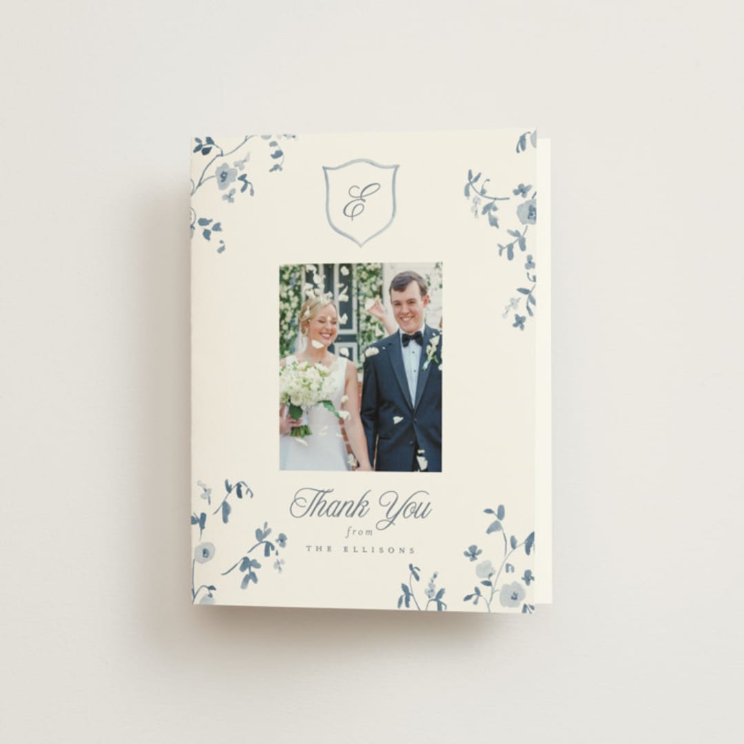 "Wildflower Corners" - Wedding Thank You Cards in Bluebell by Everett Paper Goods - Front
