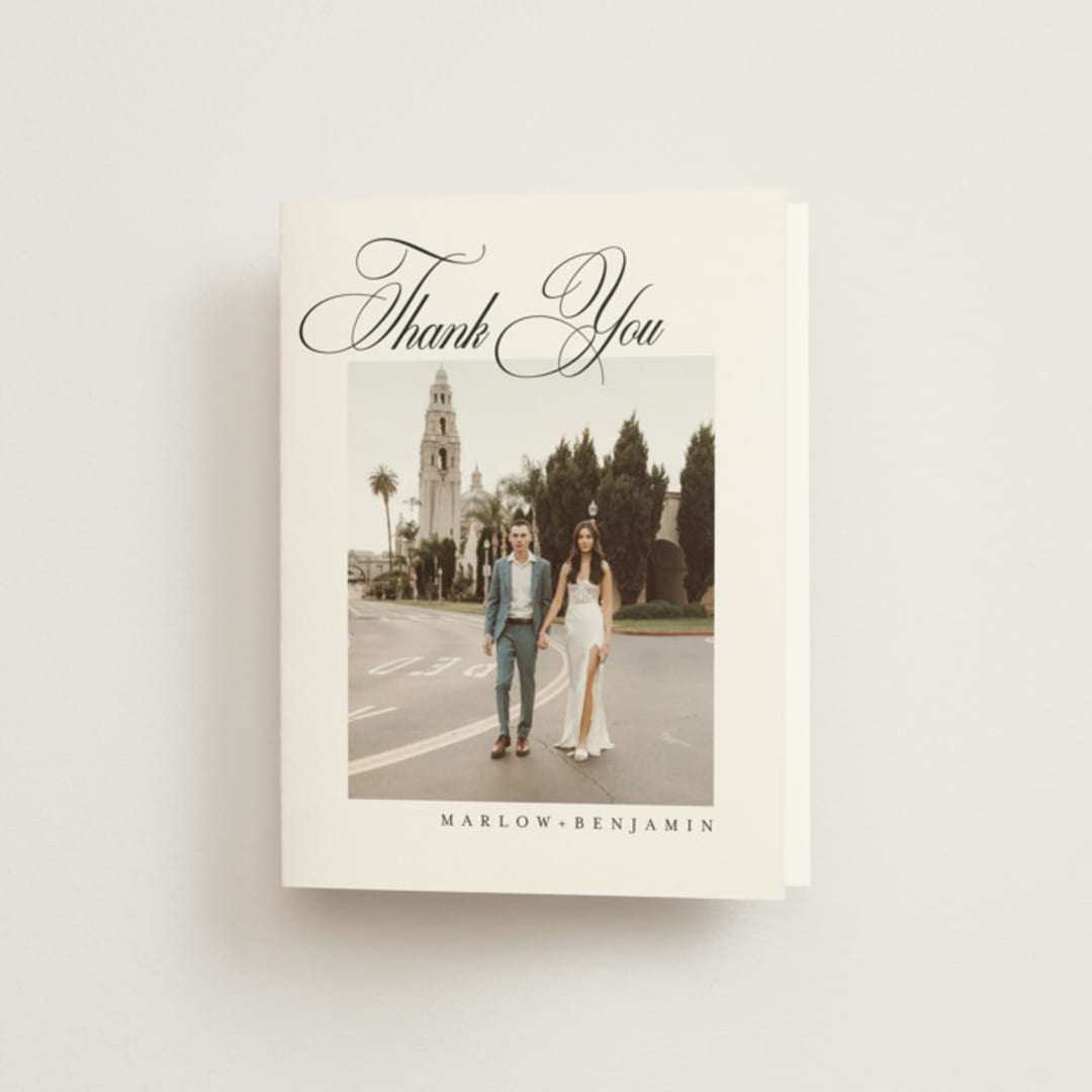 "Chic Script" - Wedding Thank You Cards in Silk by Kelly Schmidt - Front