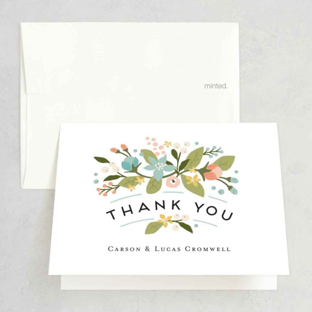 "Floral Ampersand" - Wedding Thank You Cards in Sea Breeze by Jennifer Wick - Front