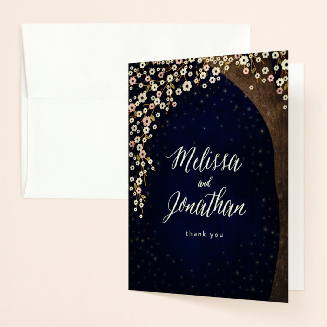 "Outside" - Wedding Thank You Cards in Navy by Rebecca Bowen - Front