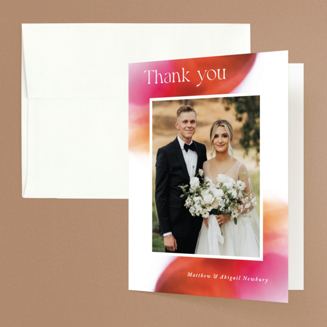 "Flamenco" - Wedding Thank You Cards in Hibiscus by Catherine Culvenor - Front