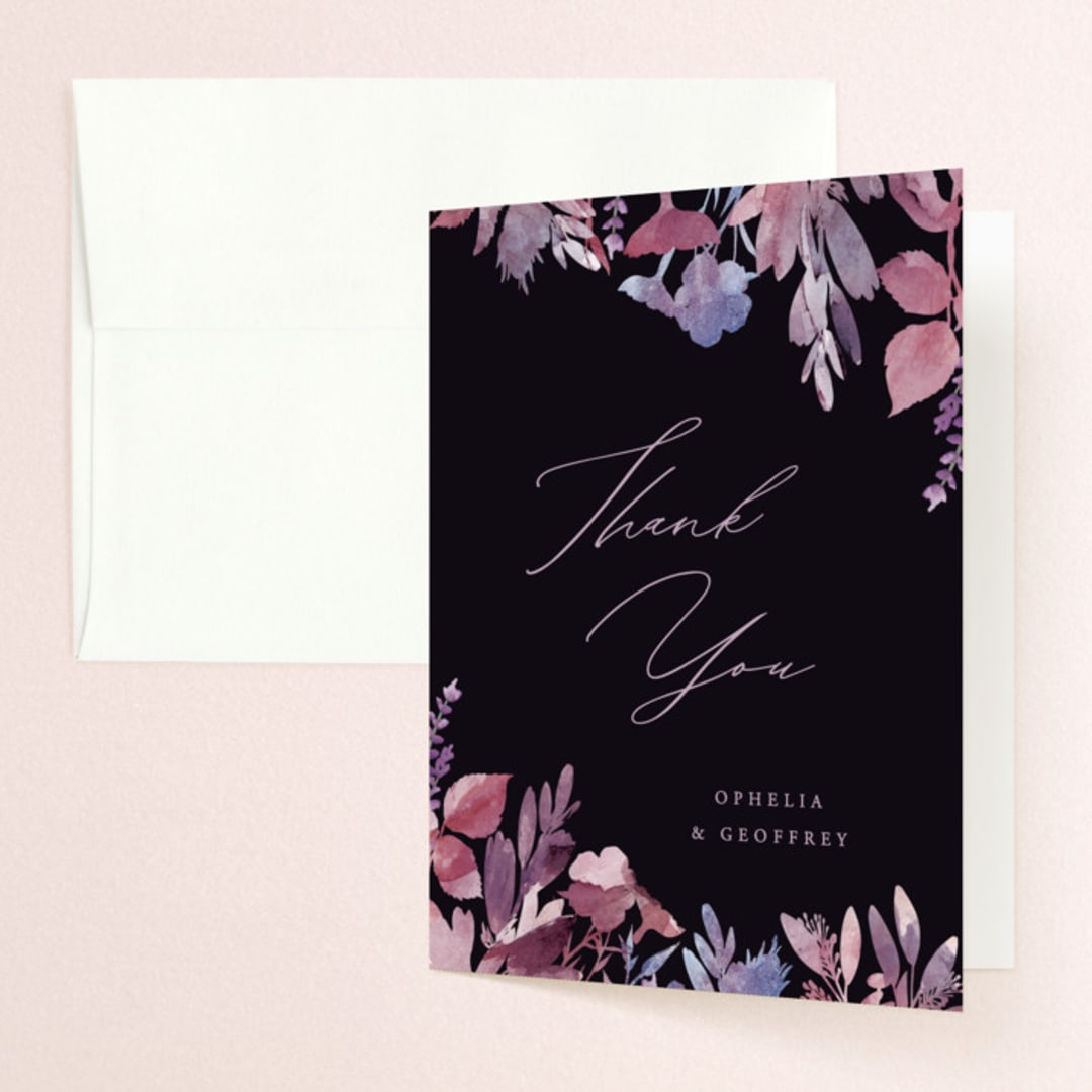 "Romantic Florals" - Wedding Thank You Cards in Violet by Hooray Creative - Front