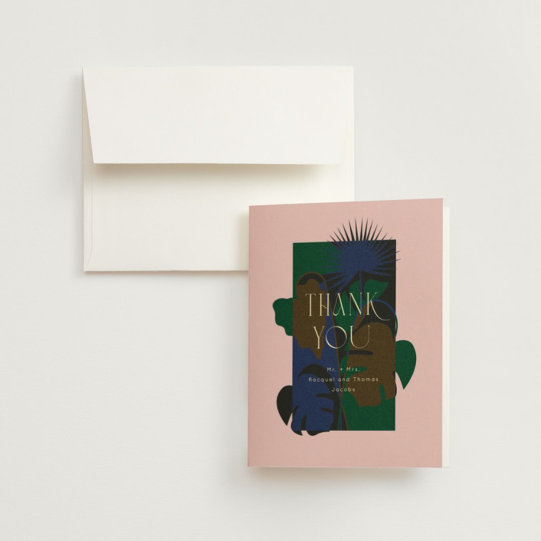 "modern tropics" - Wedding Thank You Cards in Blush by Baumbirdy - Front