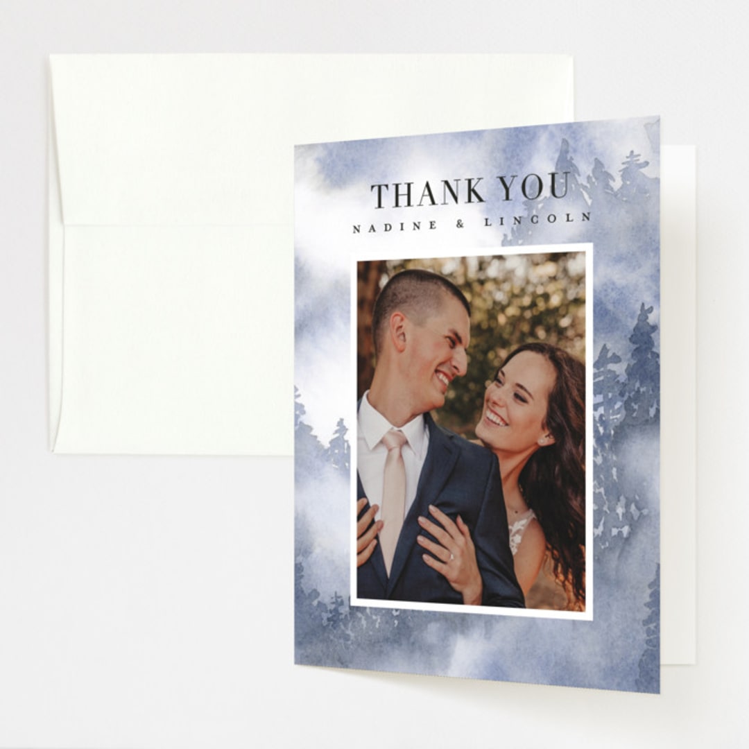 "Misty trees" - Wedding Thank You Cards in Frost by Stacey Meacham - Front