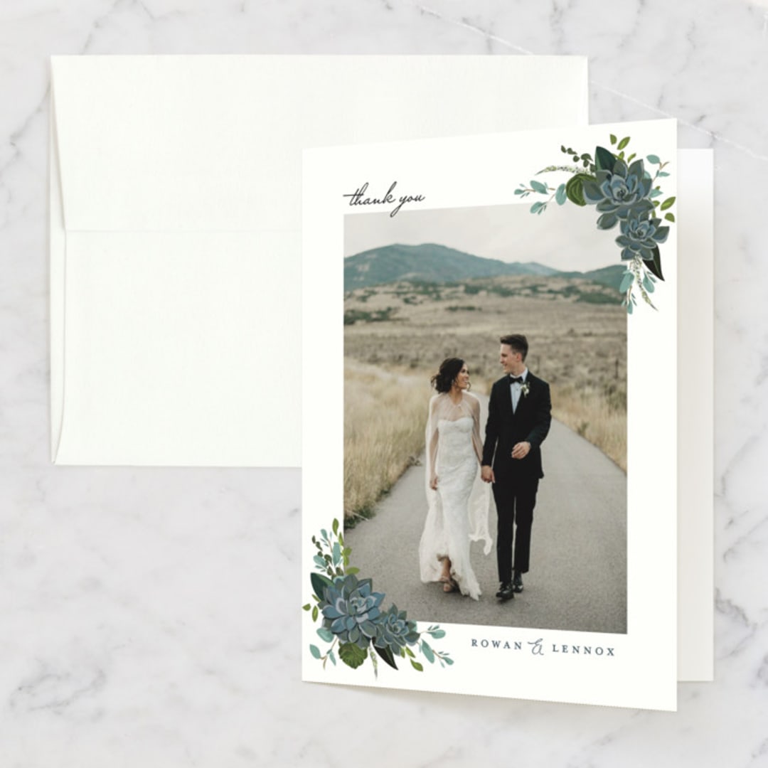"Echeveria" - Wedding Thank You Cards in Prussian Blue by Susan Moyal - Front