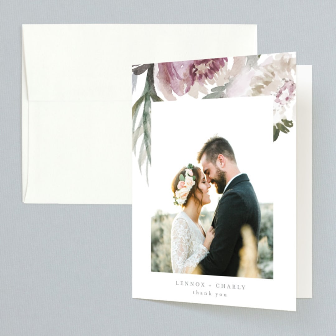 "romantic bouquet" - Wedding Thank You Cards in Plum by Phrosné Barwood - Front