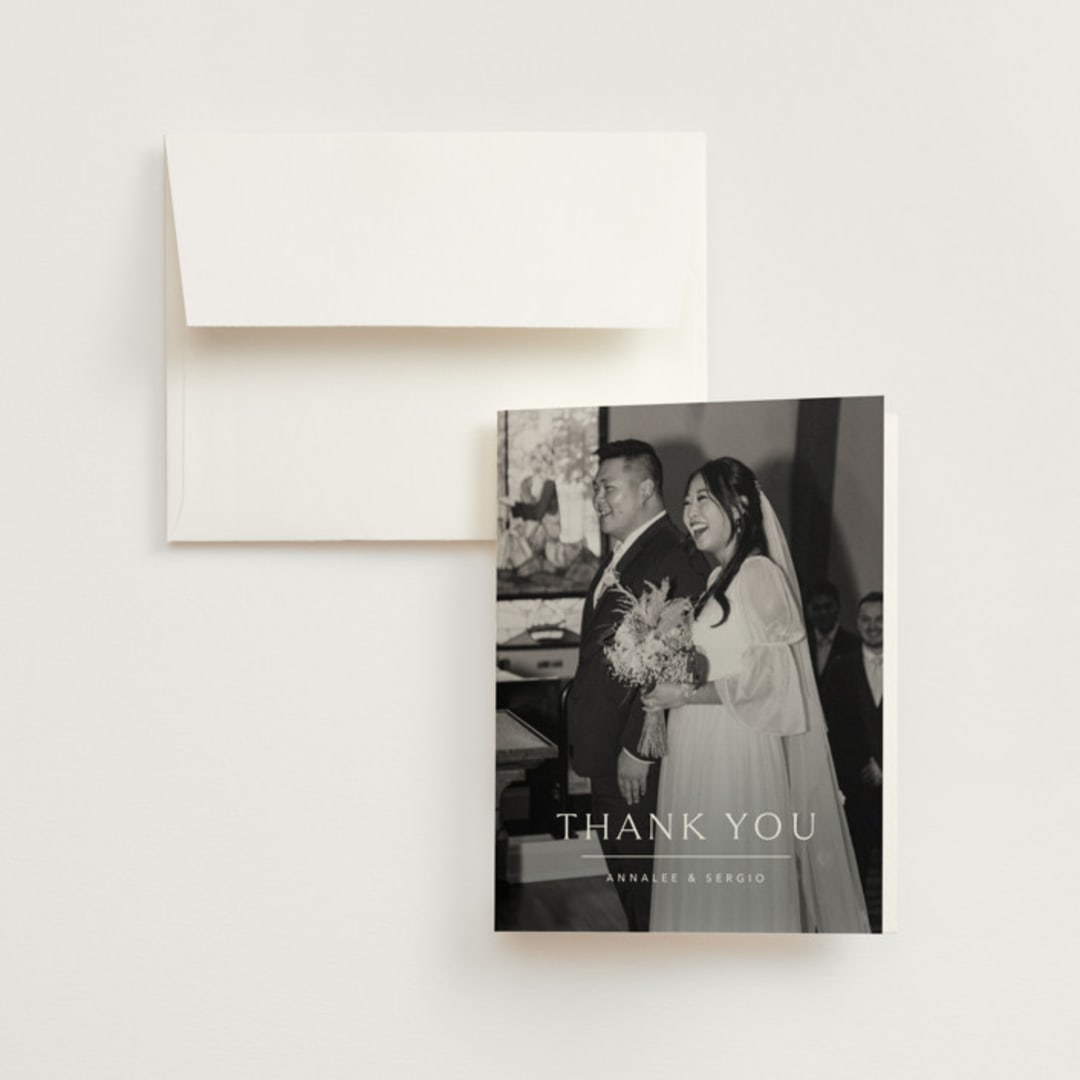 "Rhythmic" - Wedding Thank You Cards in Simply White by Jennifer Postorino - Front