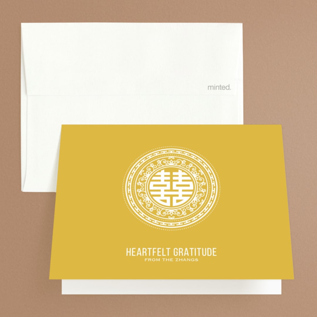 "Double Happiness Seal" - Wedding Thank You Cards in Carmine by Lori James - Front