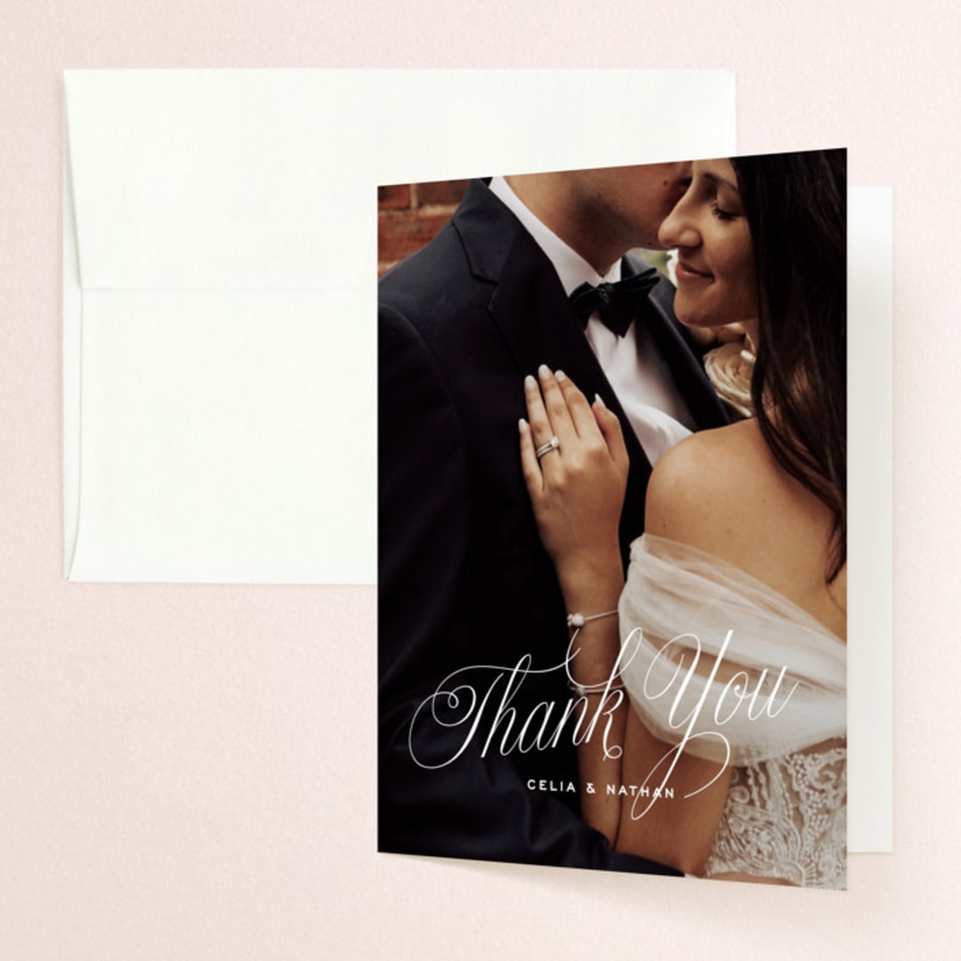 "Stacked Script" - Wedding Thank You Cards in Classic by Olivia Kanaley Inman - Front