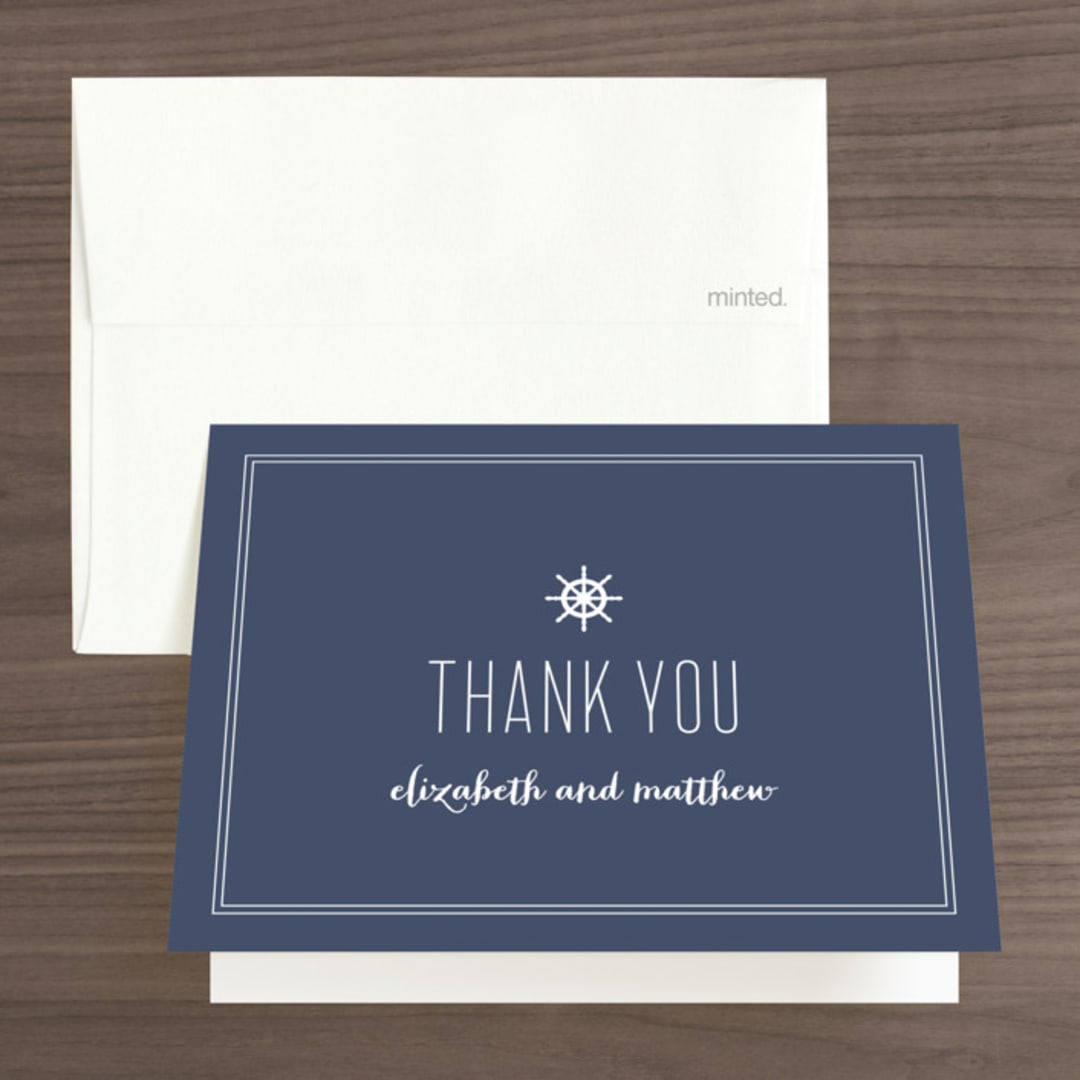 "Down by the Sea" - Wedding Thank You Cards in Marine by Sandra Picco Design - Front