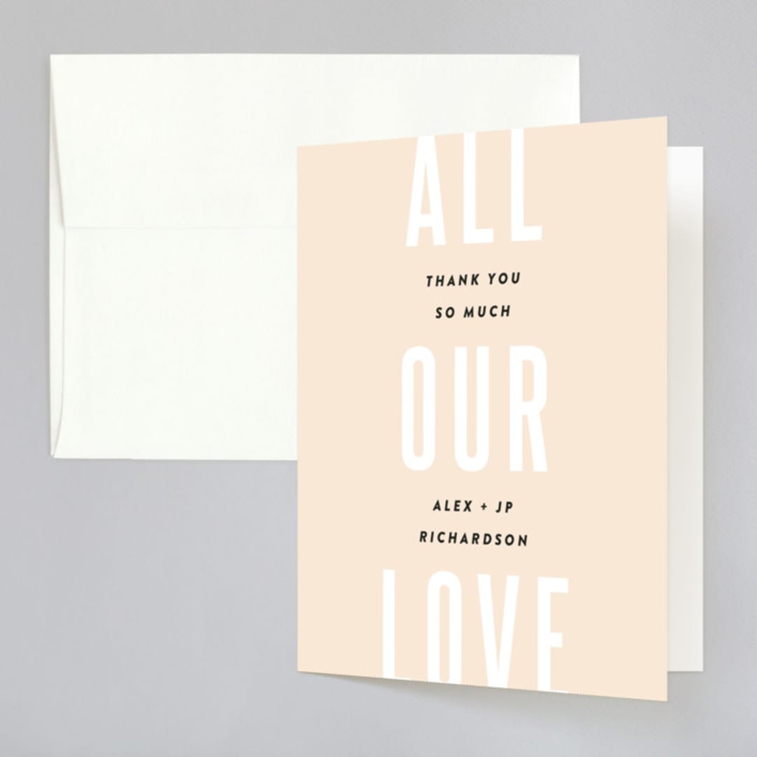 "With Great Joy" - Wedding Thank You Cards in Peach by Up Up Creative - Front