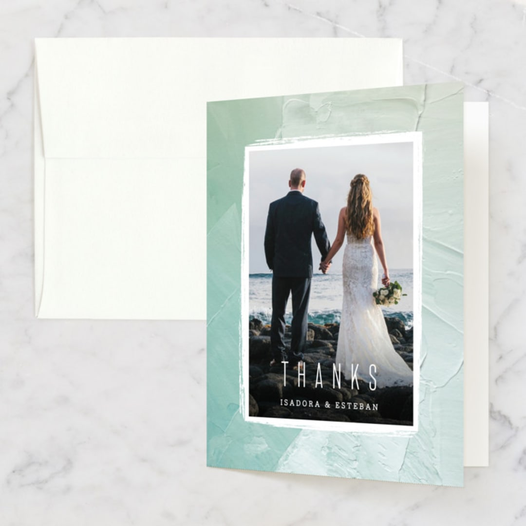 "Painted Sea" - Wedding Thank You Cards in Seafoam by Hooray Creative - Front