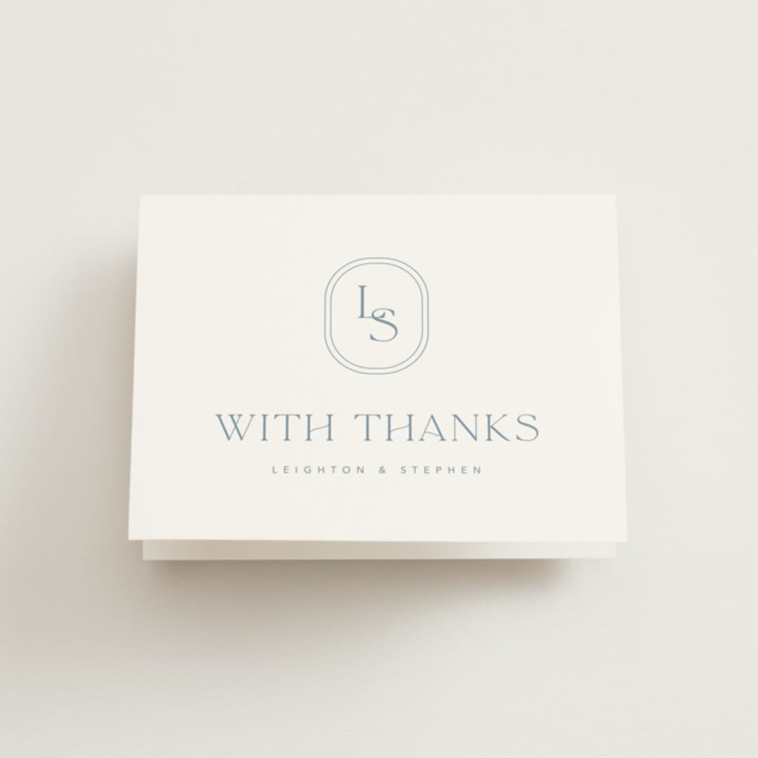 "Leighton" - Wedding Thank You Cards in Lakeshore Blue by Jennifer Postorino - Front