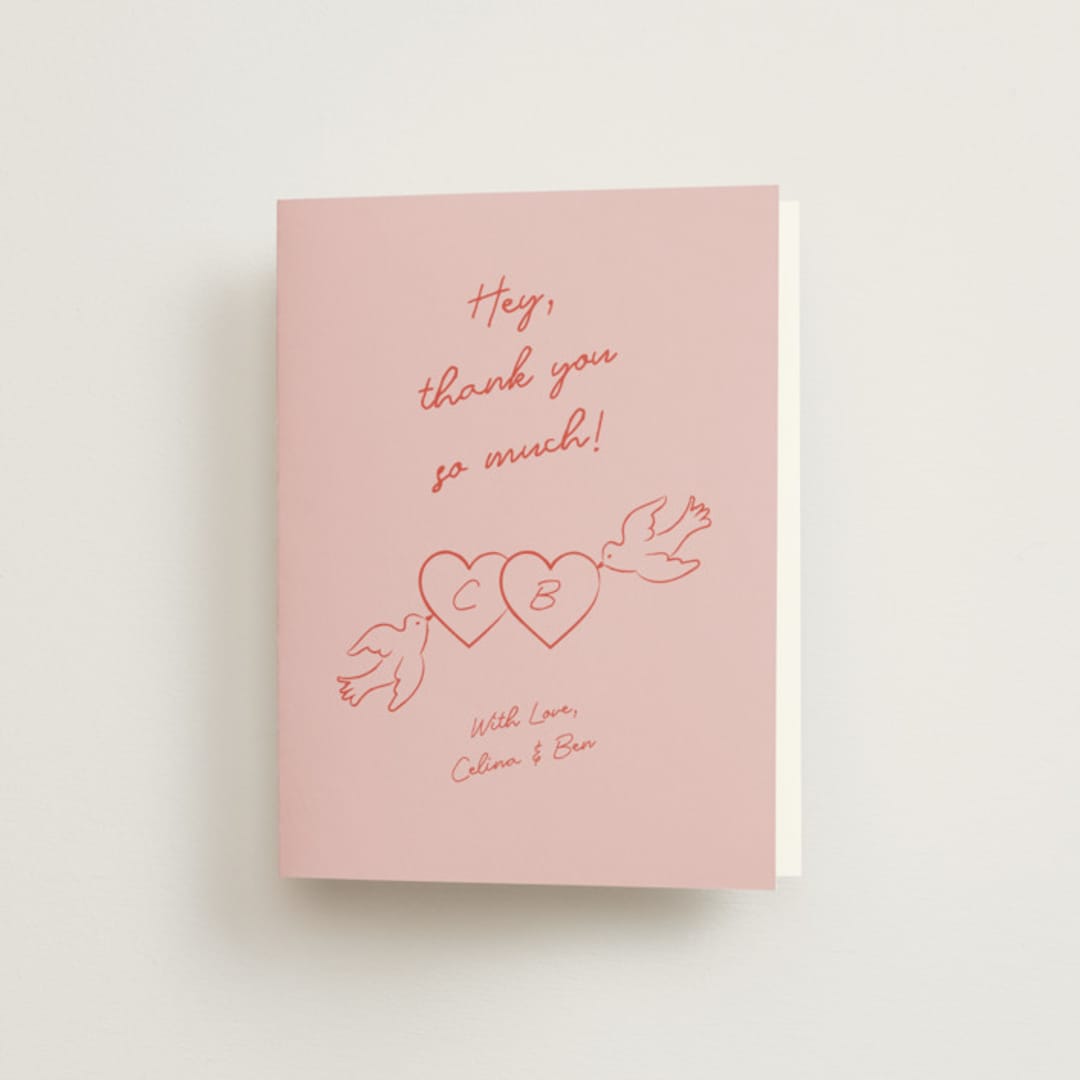 "The Bird Song" - Wedding Thank You Cards in Peach by Helena Vitto - Front
