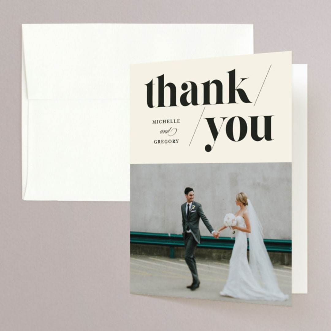 "Big Date" - Wedding Thank You Cards in Ivory by Anastasia Makarova - Front