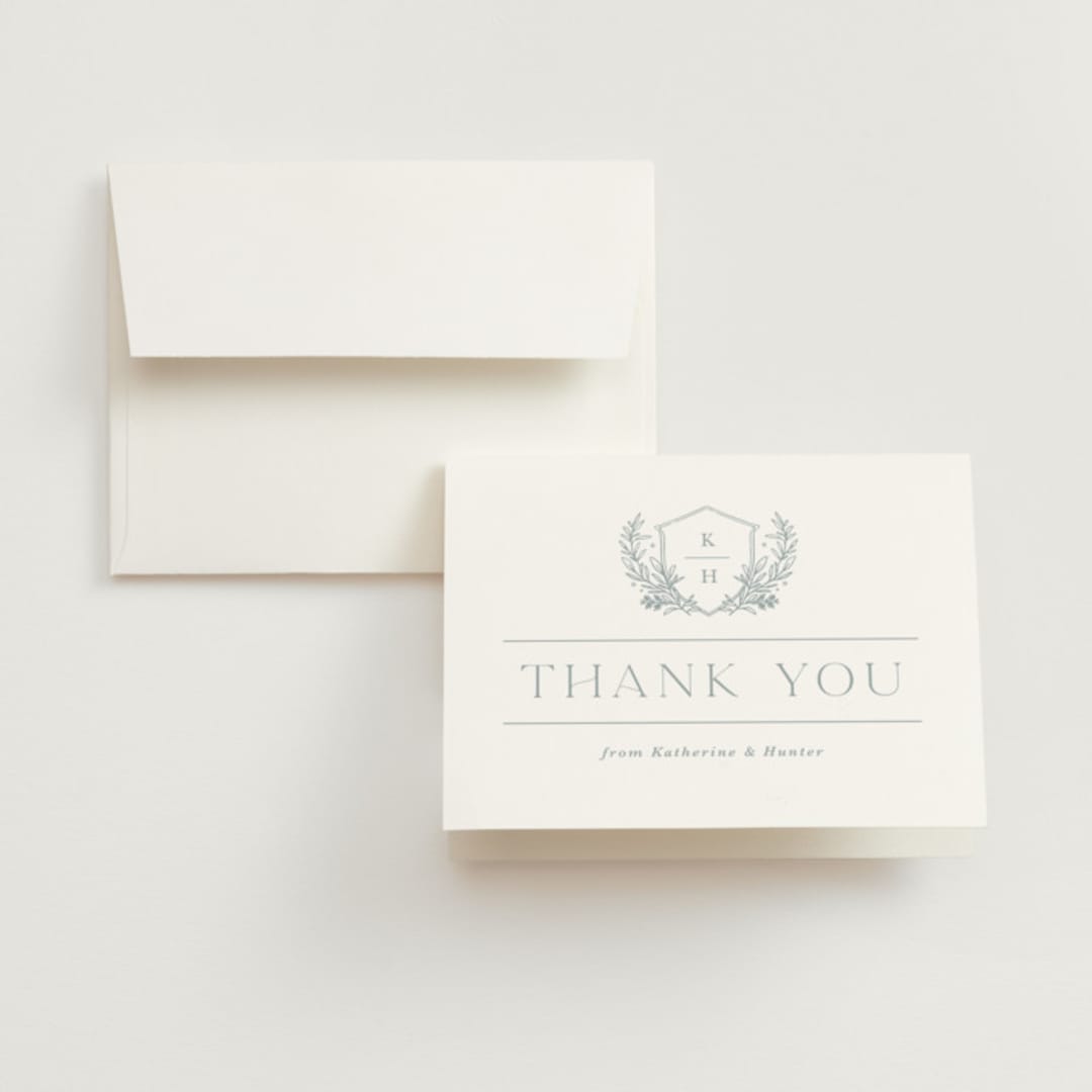 "Modern Crest" - Wedding Thank You Cards in Sea by Kristen Smith - Front