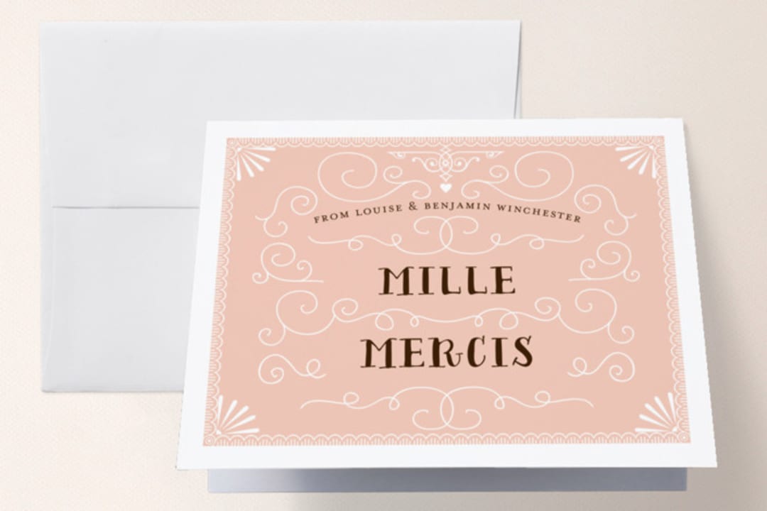"Grand Flourish" - Wedding Thank You Cards in Blush by Bonjour Paper - Front