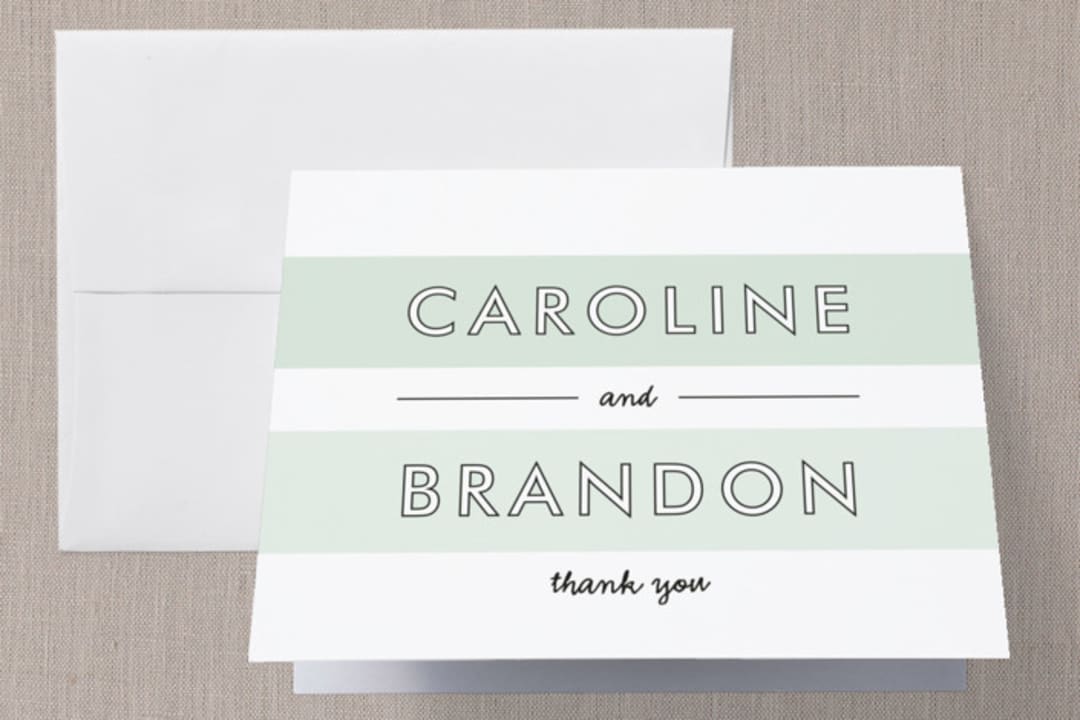 "Read Between the Lines" - Wedding Thank You Cards in Ombre Mint by Lauren Chism - Front