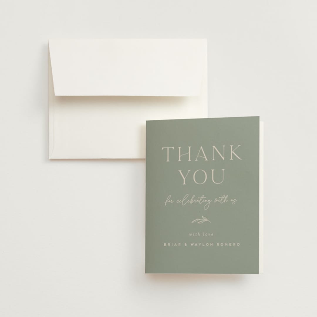 "Soft Arch" - Wedding Thank You Cards in Sage by Erica Krystek - Front
