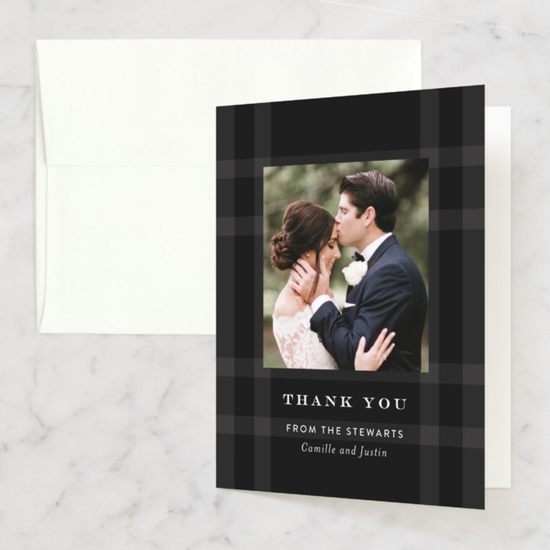 "Wedding Plaid" - Wedding Thank You Cards in Obsidian by Jill Means - Front