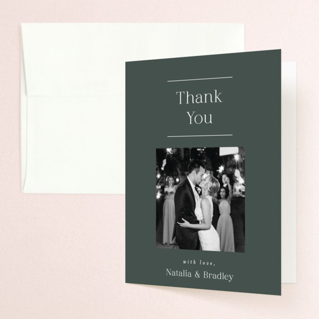 "Swanky" - Wedding Thank You Cards in Forest by Carolyn Nicks - Front