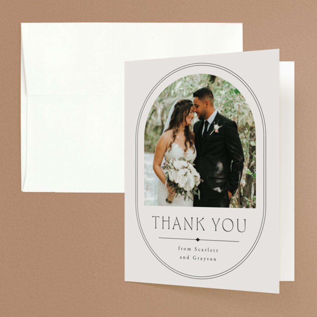 "Capsule" - Wedding Thank You Cards in Stone by Everett Paper Goods - Front