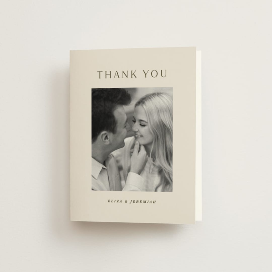 "Blockprint" - Wedding Thank You Cards in Almond by Olivia Kanaley Inman - Front