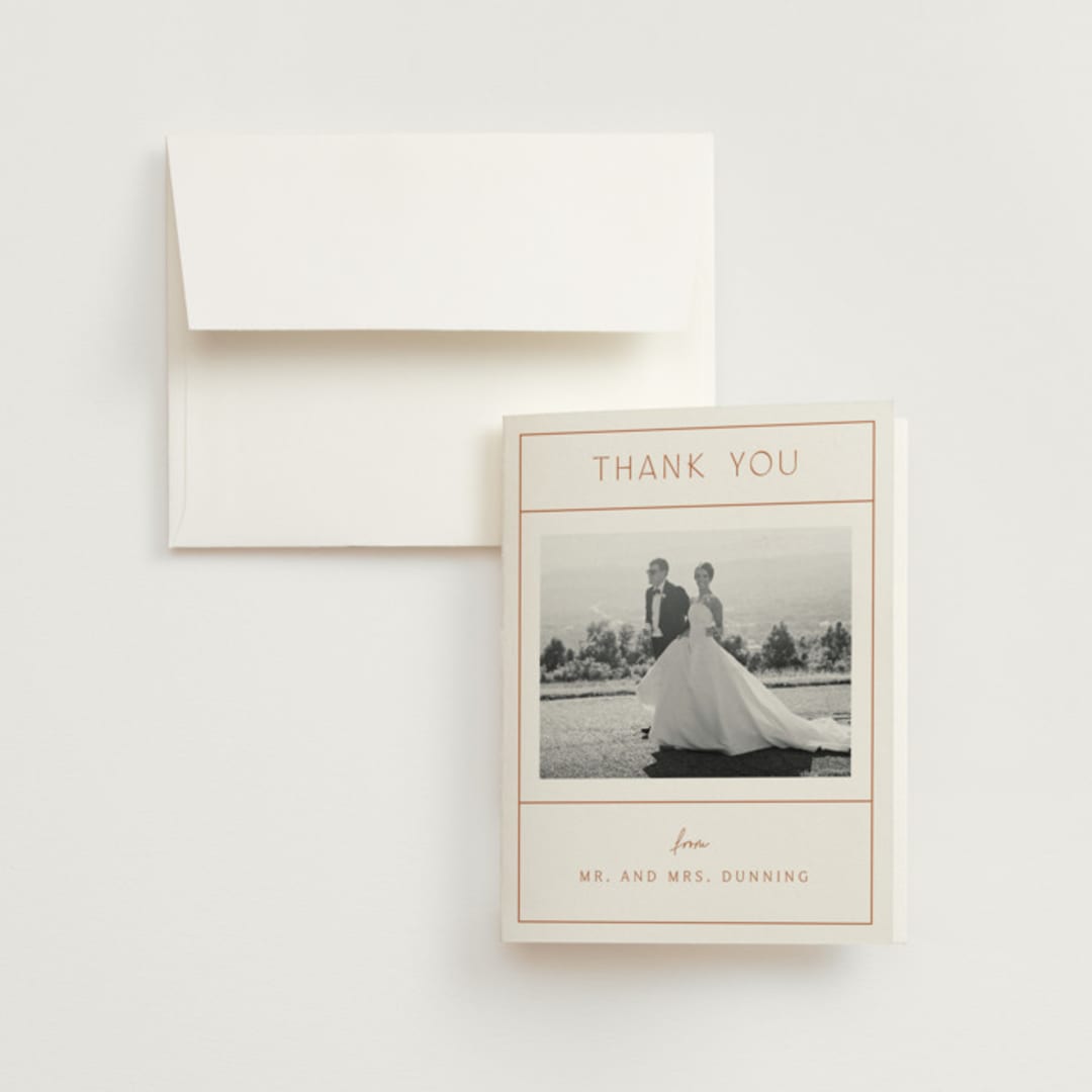 "Modern Ticket" - Wedding Thank You Cards in Rust by Alethea and Ruth - Front
