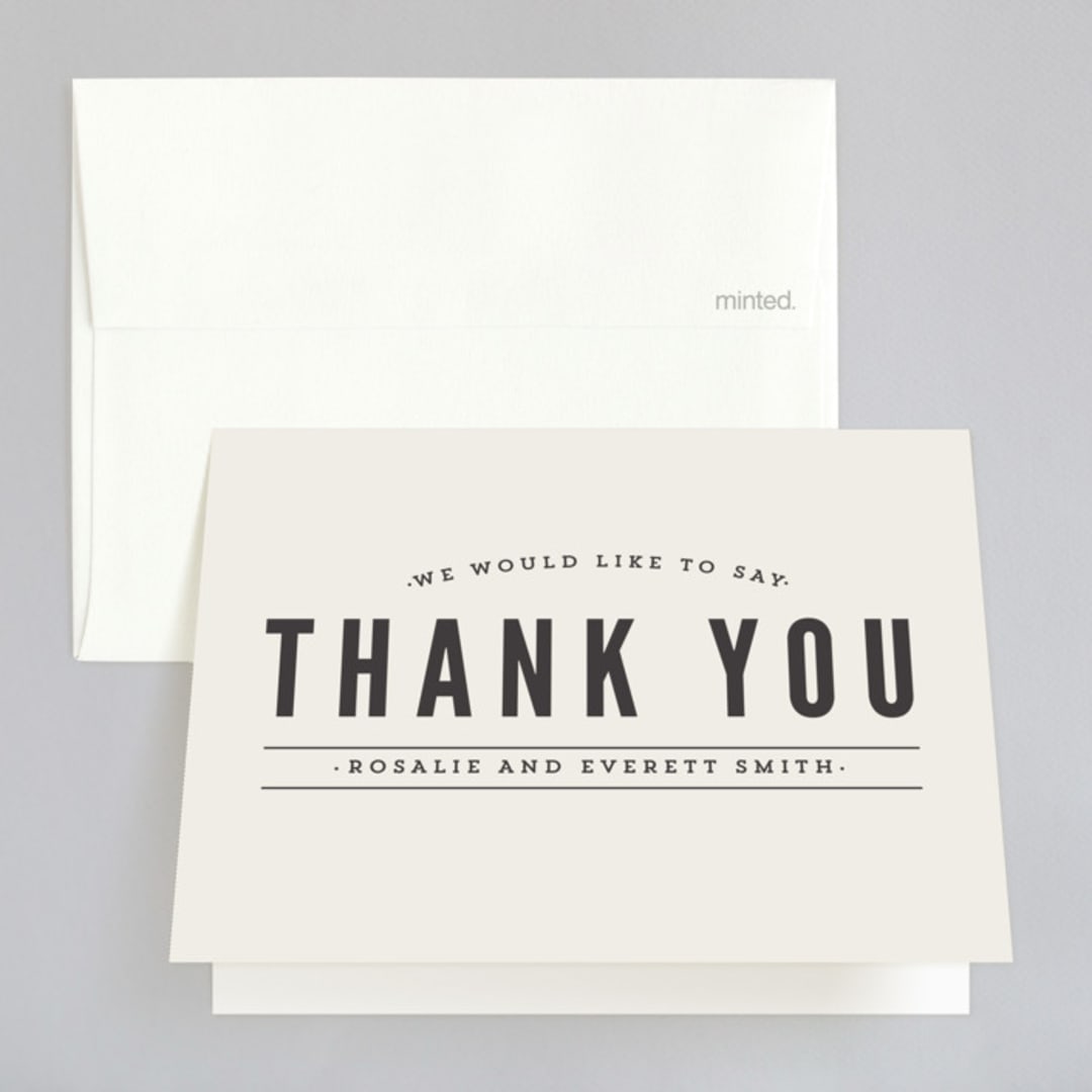 "Classic Type" - Wedding Thank You Cards in Mocha by Melissa Egan of Pistols - Front