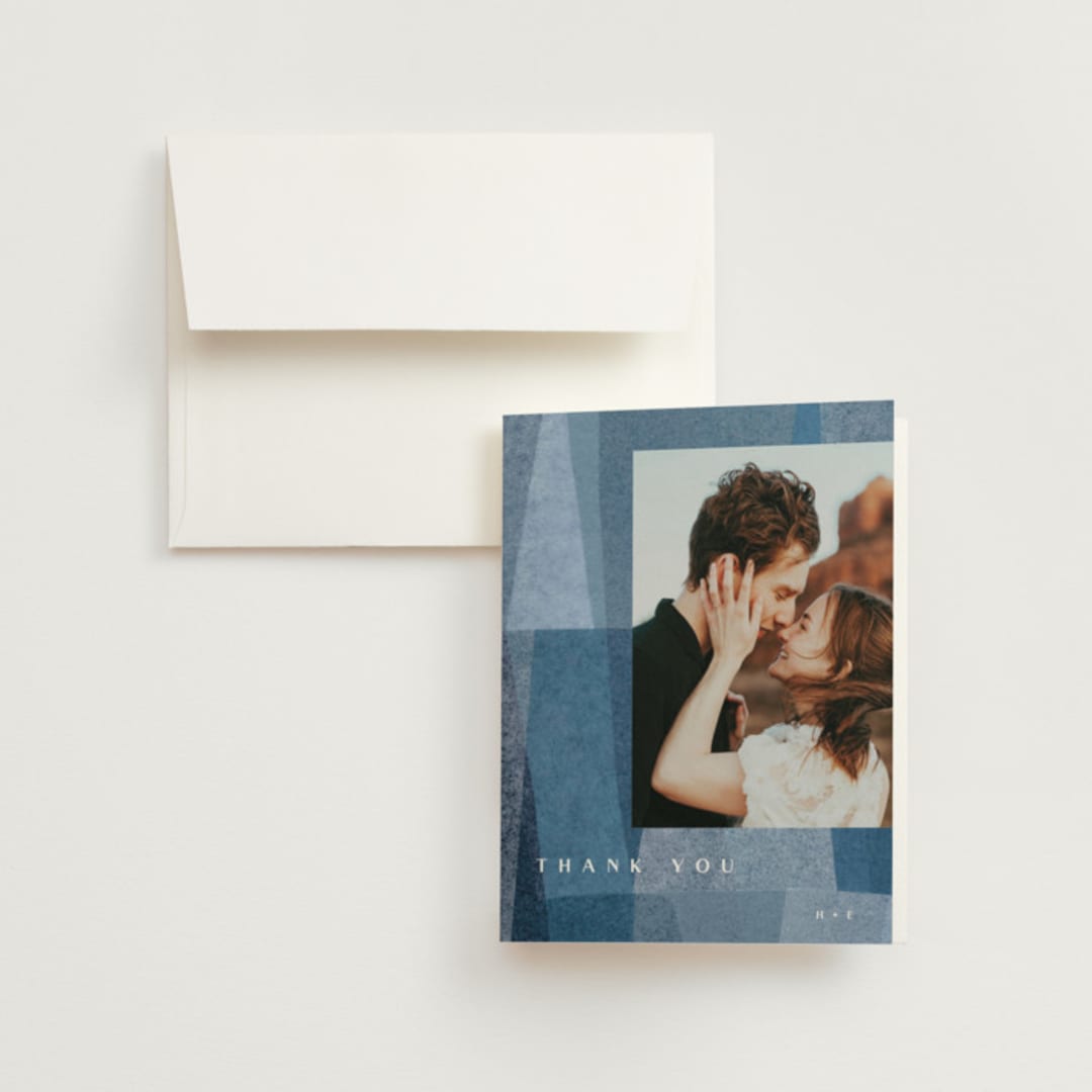 "denim patchwork" - Wedding Thank You Cards in Seaside by Carrie Moradi - Front
