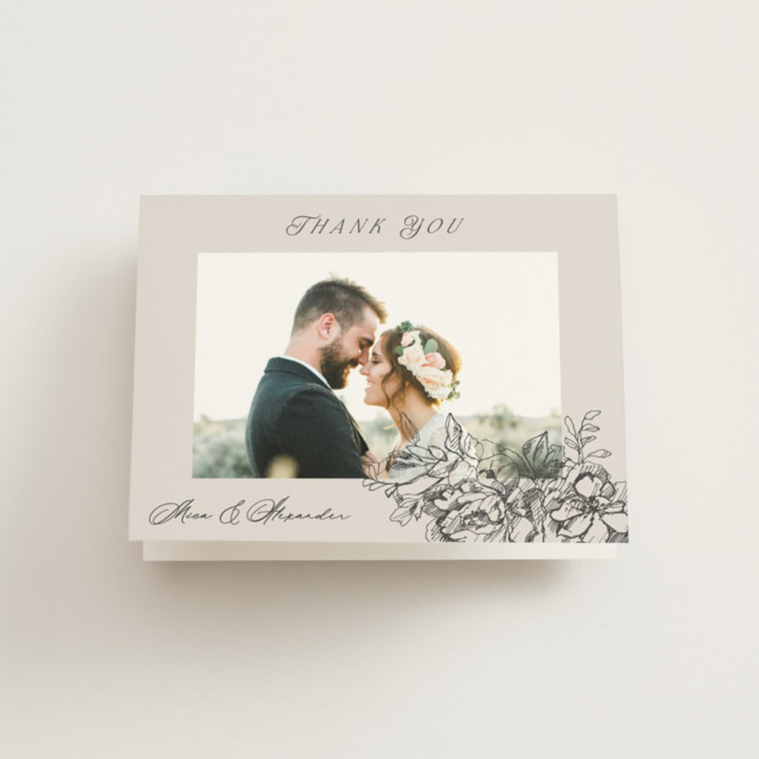 "etched floral" - Wedding Thank You Cards in Stone by Phrosné Barwood - Front