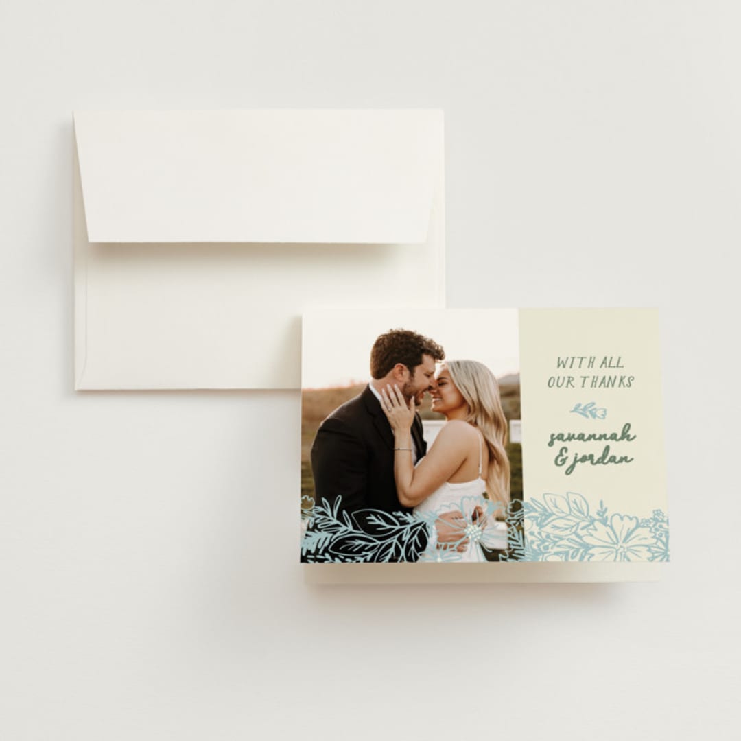 "Bloom" - Wedding Thank You Cards in Waterfall by Kelly Watkins - Front