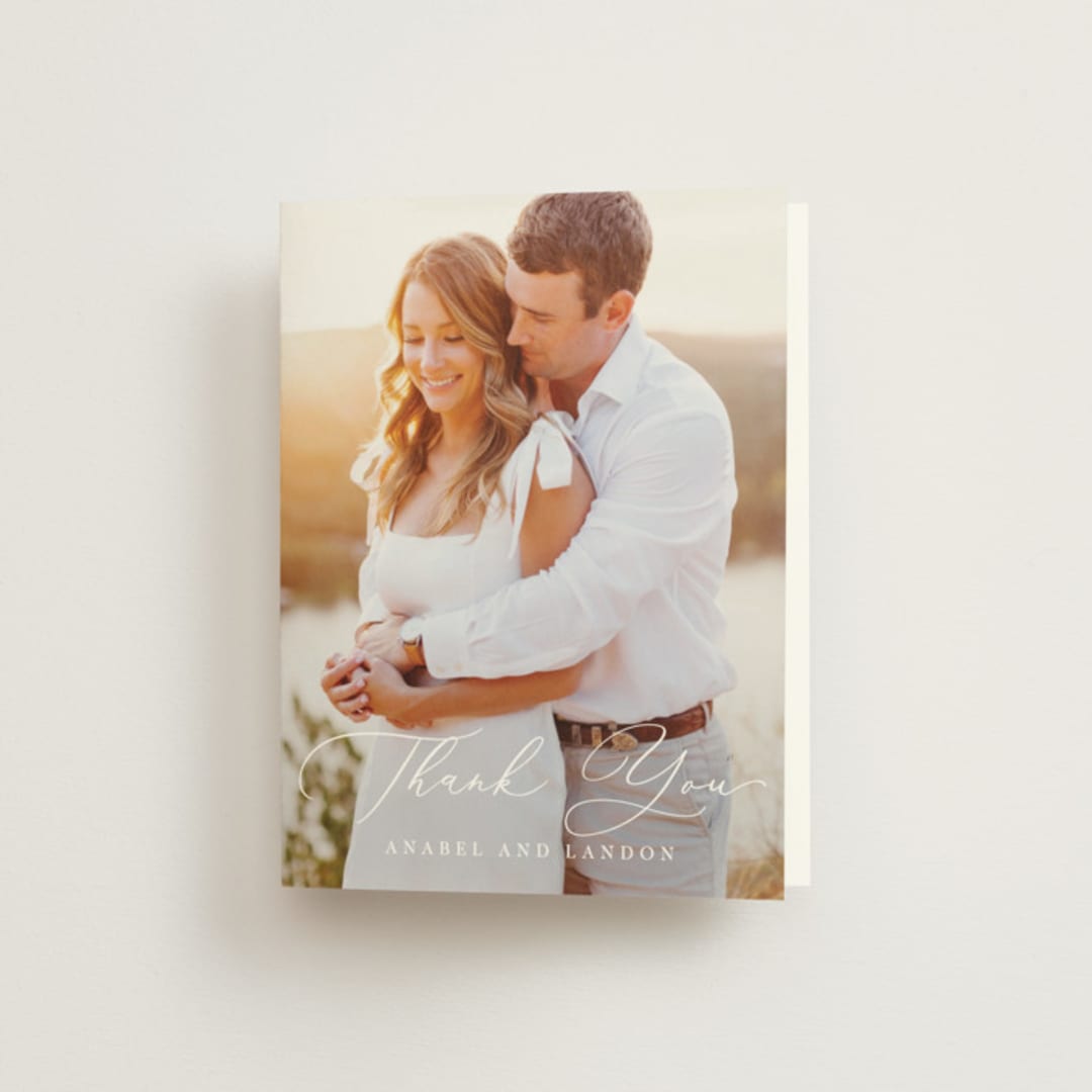 "Luxe script" - Wedding Thank You Cards in Pearl by Hooray Creative - Front