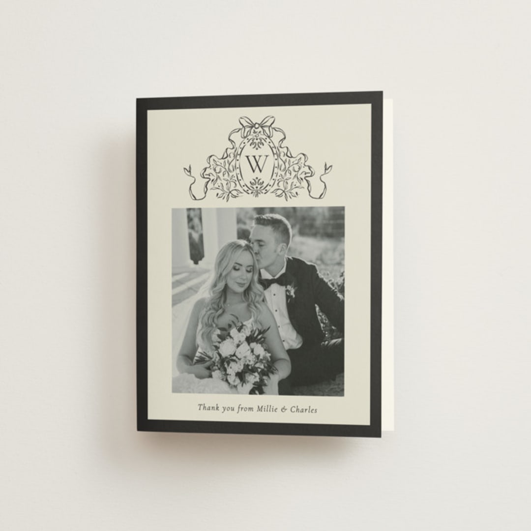 "Ornate sketched frame" - Wedding Thank You Cards in Latte by Jackie Crawford - Front