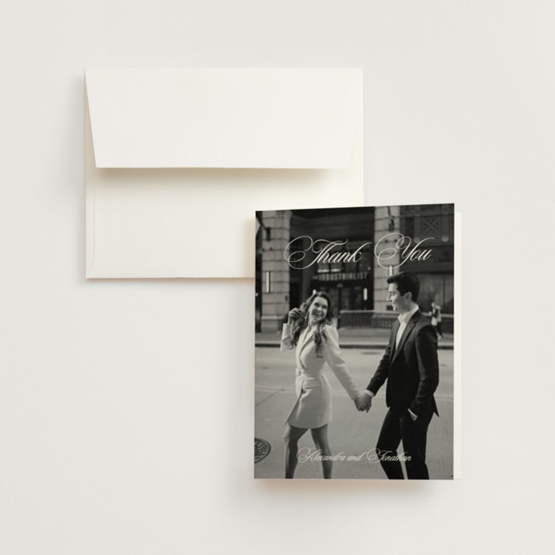 "Black Tie" - Wedding Thank You Cards in Ink by That Girl Press - Front