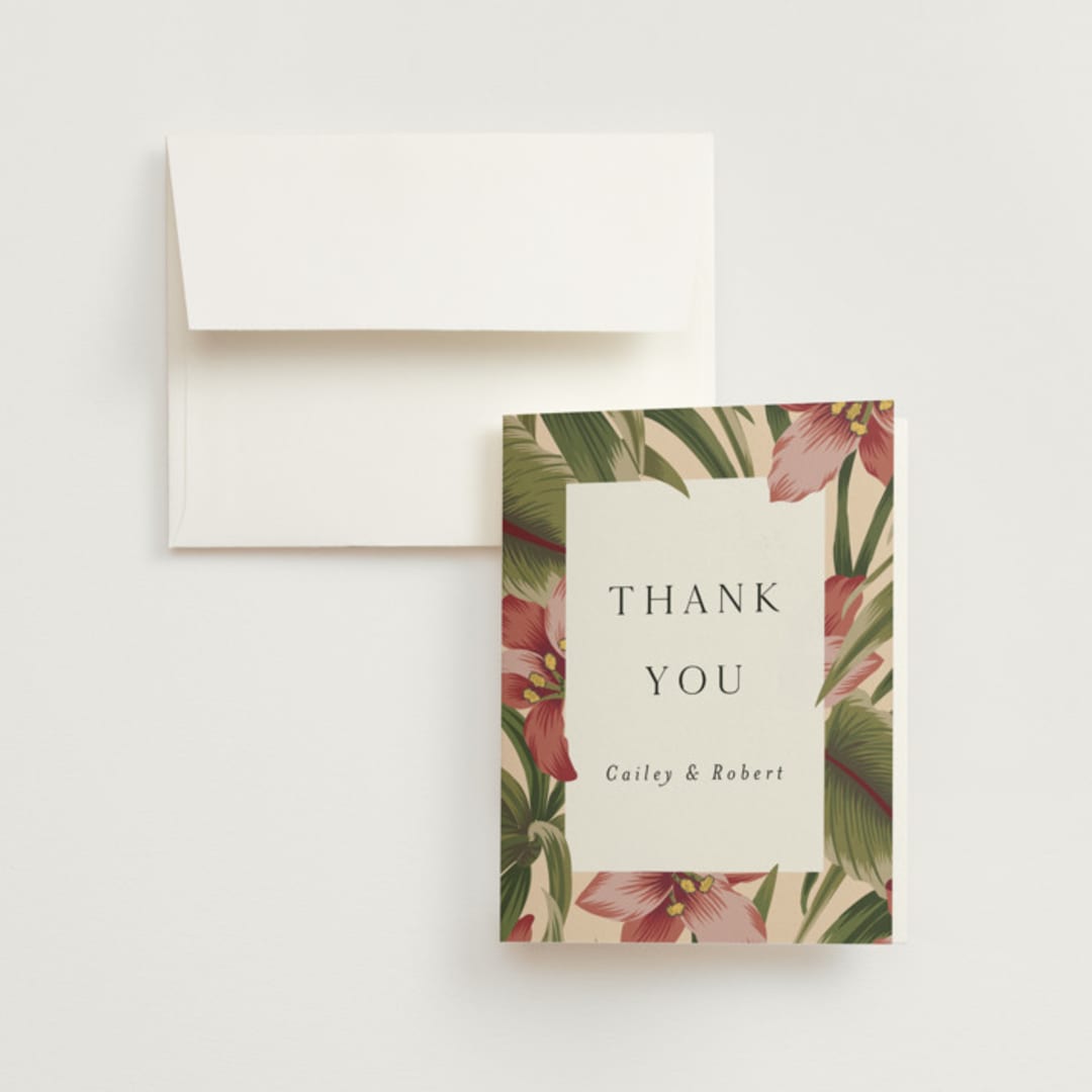 "Tropical Flowers" - Wedding Thank You Cards in Sunrise by Jennifer Holbrook - Front