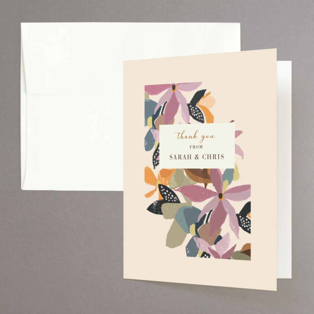 "flower press" - Wedding Thank You Cards in Mauve by Peony Rose Design - Front