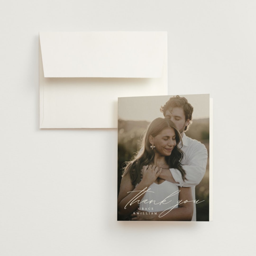 "Delicate Script" - Wedding Thank You Cards in Cotton by Angela Thompson - Front