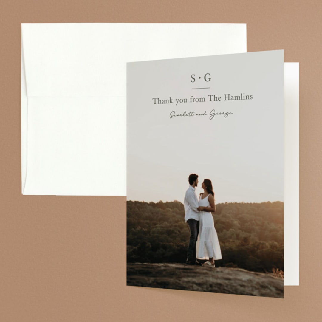 "Simple Type" - Wedding Thank You Cards in Olive Branch by Stacey Meacham - Front