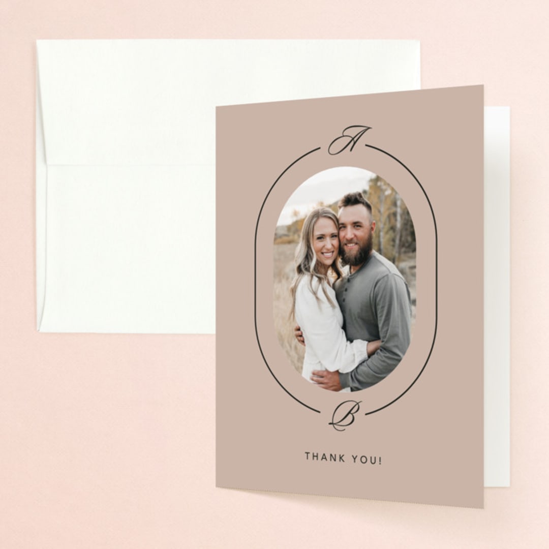 "Initials Circle Arch" - Wedding Thank You Cards in Latte by FRANI - Front
