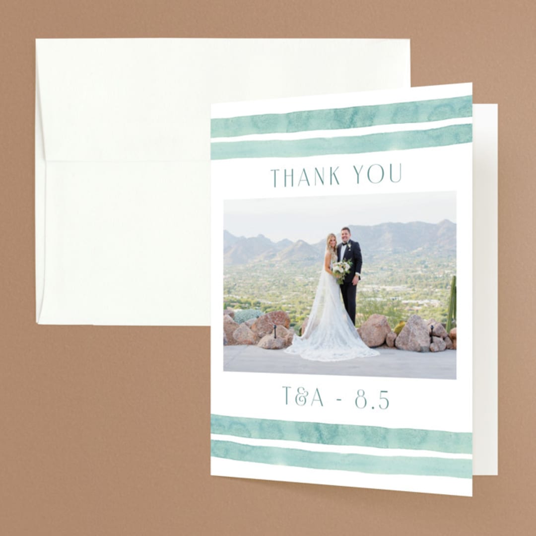 "Tidal Stripe" - Wedding Thank You Cards in Sky by Katharine Watson - Front