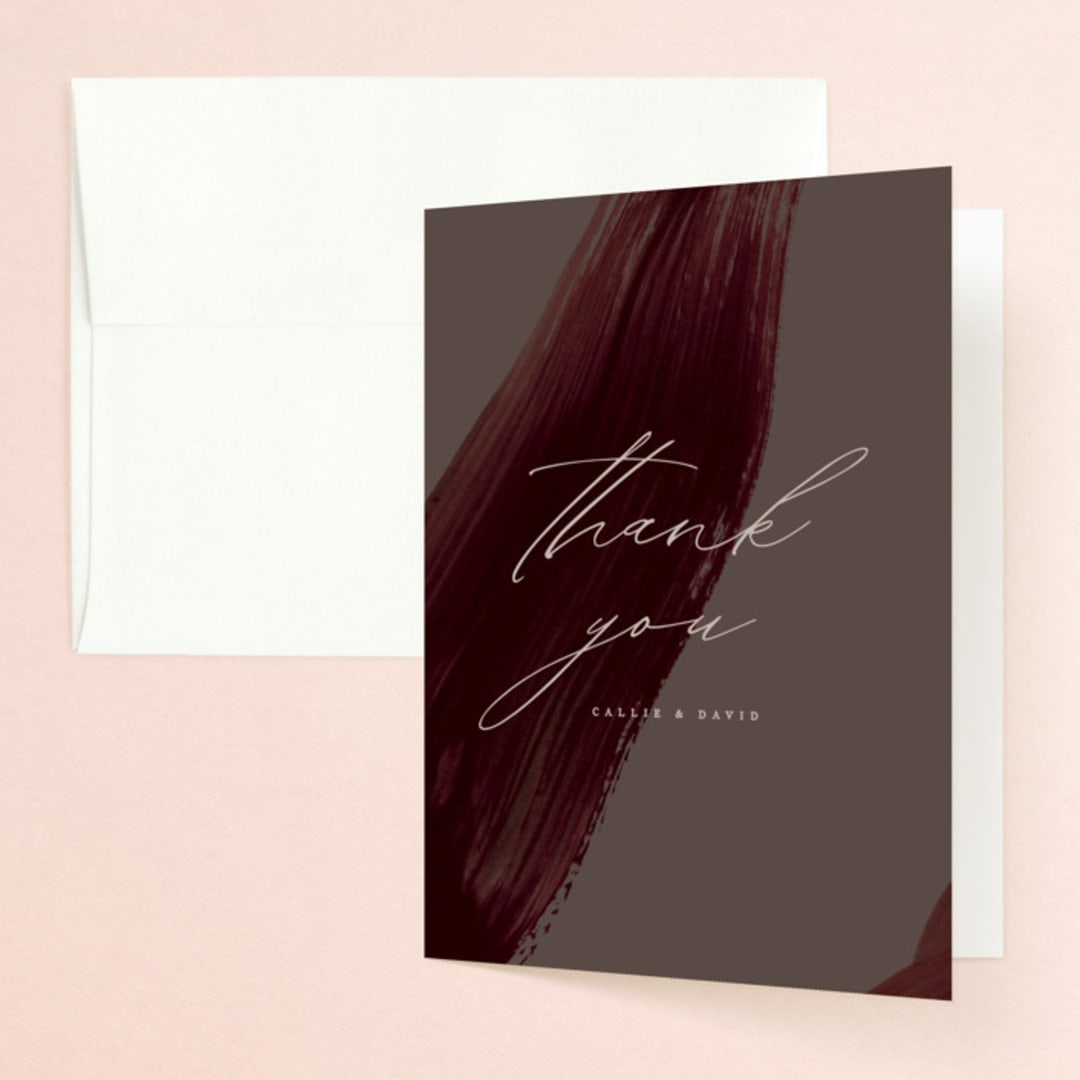 "Garnet" - Wedding Thank You Cards in Walnut by Olivia Kanaley Inman - Front