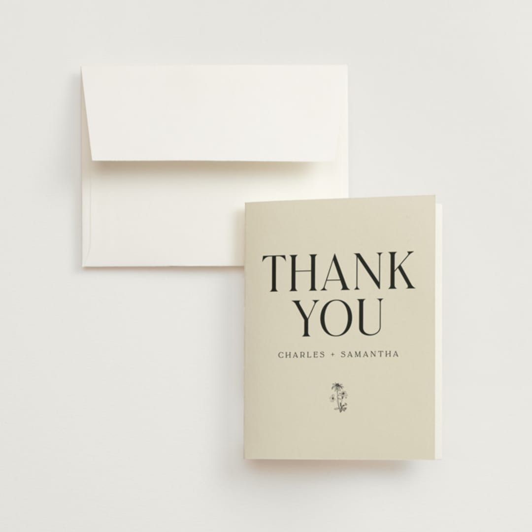 "Floral Emblem" - Wedding Thank You Cards in Cream by Baumbirdy - Front