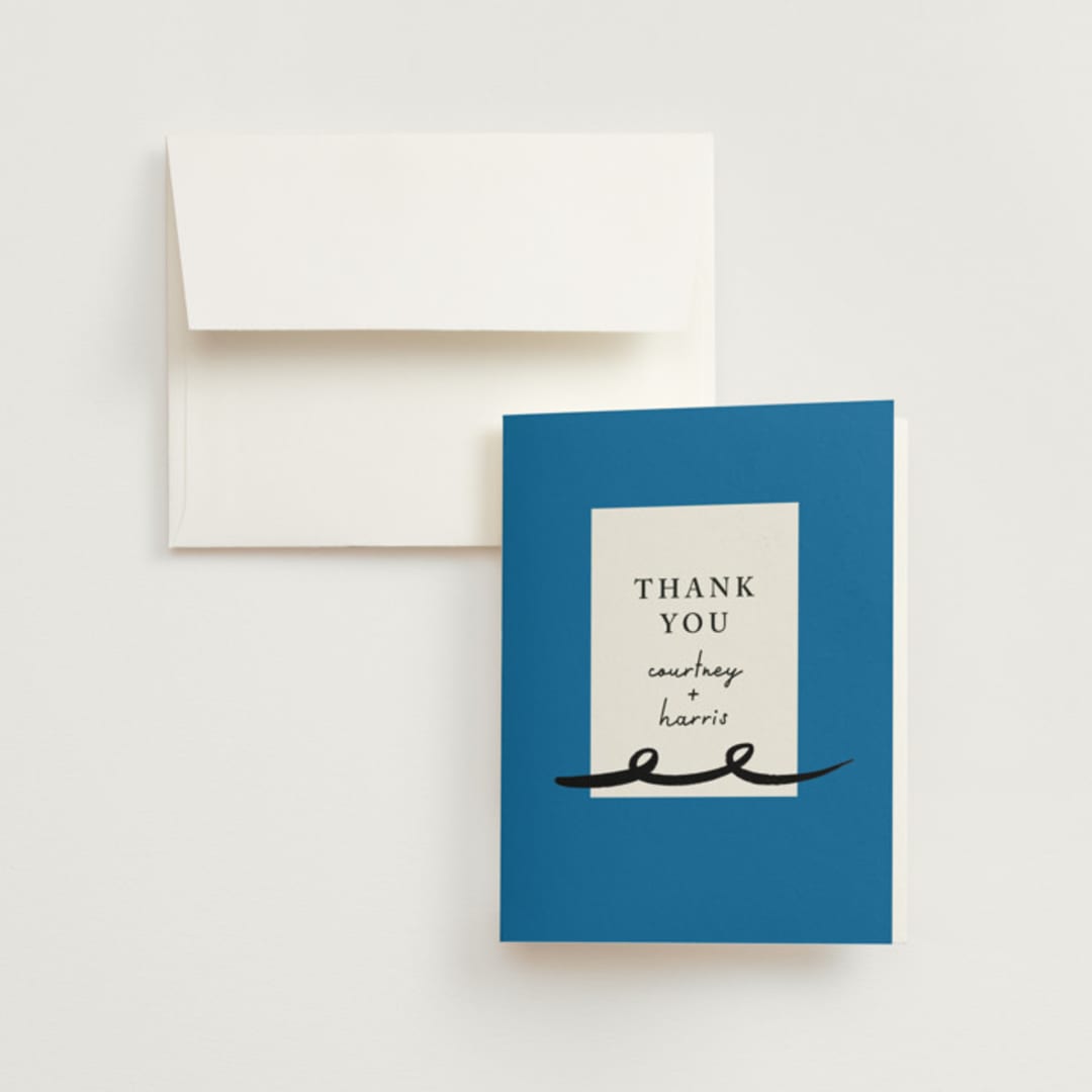 "Swirl Frame" - Wedding Thank You Cards in Cobalt by mo kelley - Front