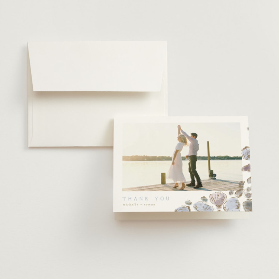 "Rocky Seaside Frame" - Wedding Thank You Cards in Ocean by Shiny Penny Studio - Front