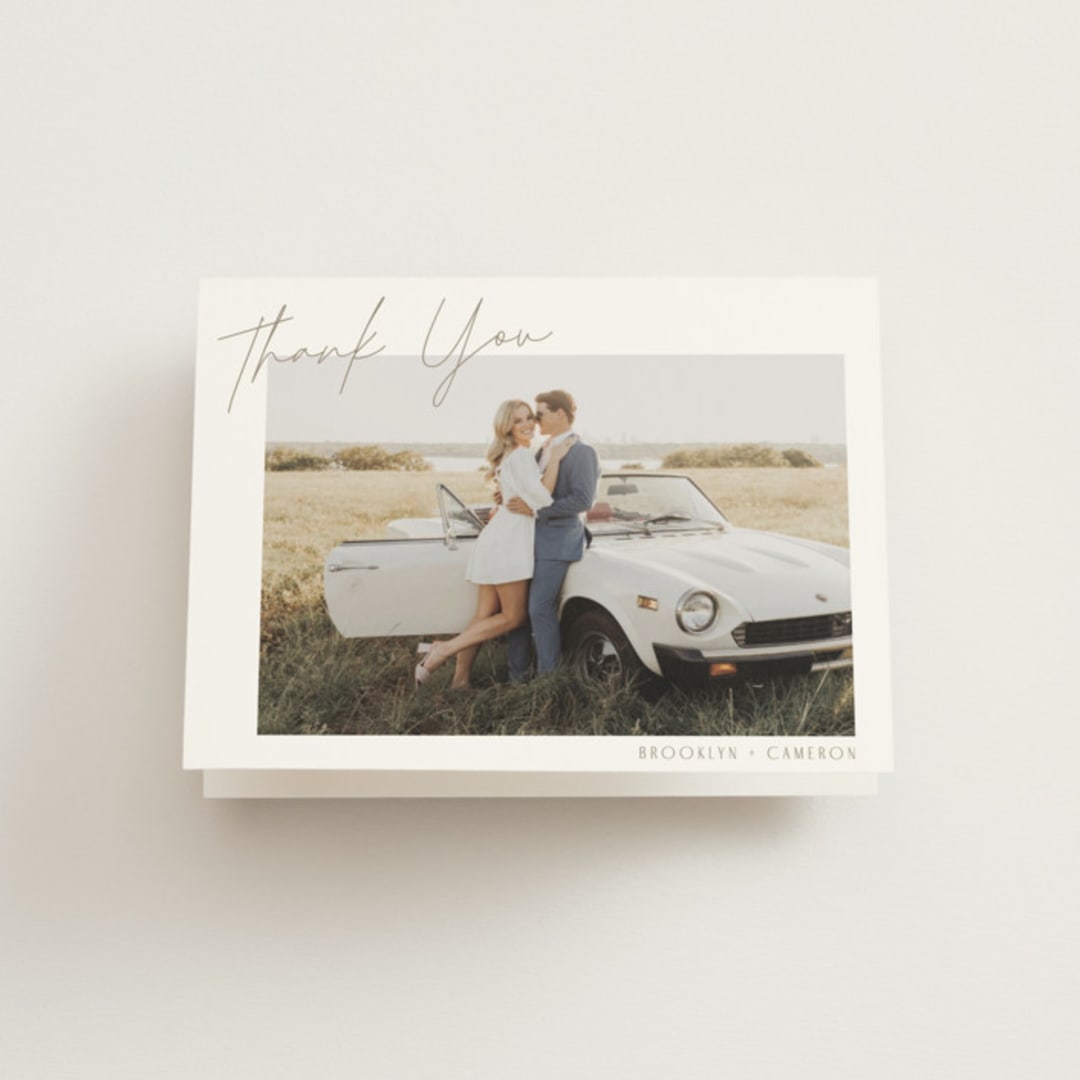 "Arabilla Overlap" - Wedding Thank You Cards in Linen by Kelly Schmidt - Front