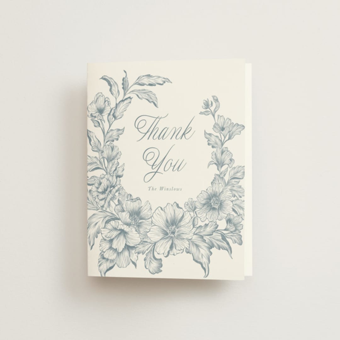 "Wreath In Bloom" - Wedding Thank You Cards in Lake by Leah Bisch - Front