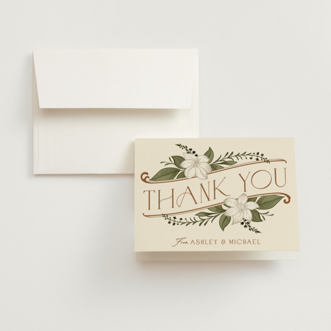 "Vintage Print" - Wedding Thank You Cards in Licorice by GeekInk Design - Front
