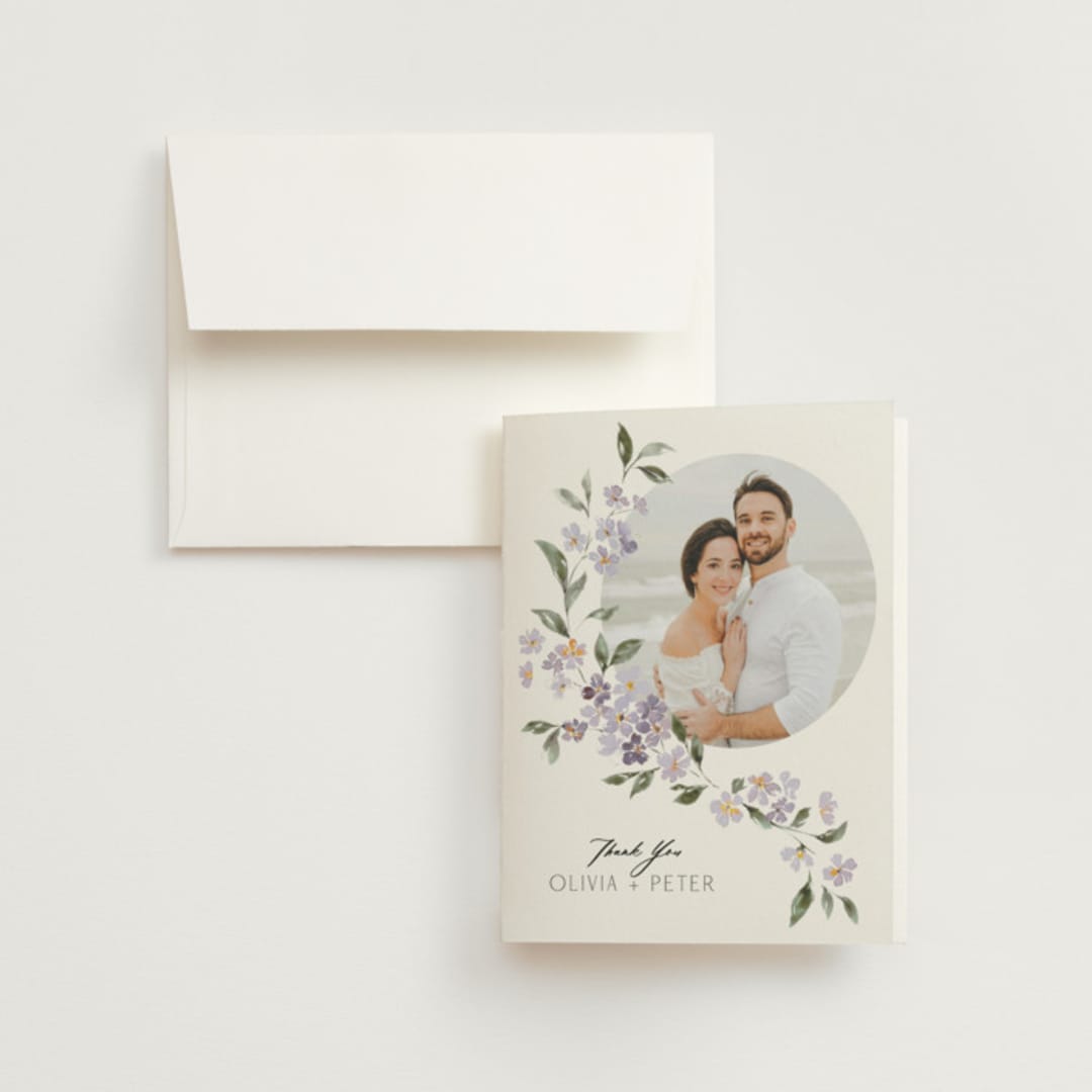 "Sweeping Vine" - Wedding Thank You Cards in Periwinkle by Itsy Belle Studio - Front