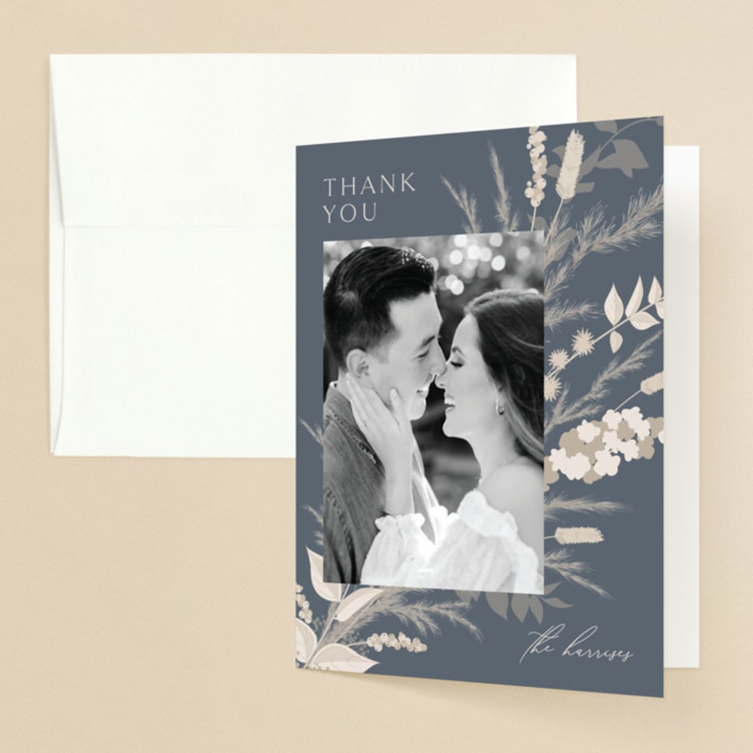 "Winter White Botanicals" - Wedding Thank You Cards in Slate by Erin Deegan - Front